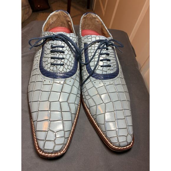 Stacy Adams Men’s Croc Embossed Leather Dress Shoes Blue Lace-Up Oxfords 10M main image 11